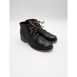 Josef Seibel Booties Womens Size 5 Black Leather Wingtip Ankle Lace Up Comfort